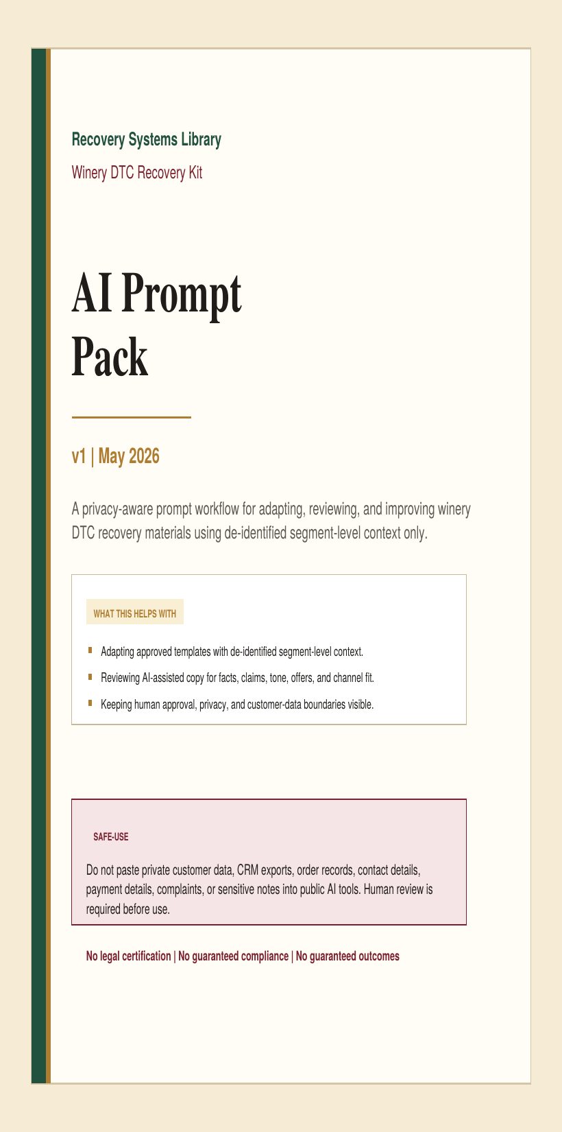Preview of the winery recovery AI prompt pack