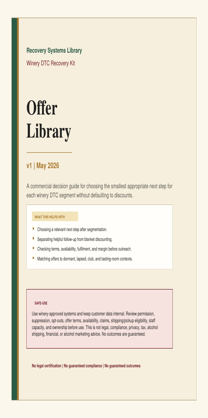 Preview of the winery recovery offer library