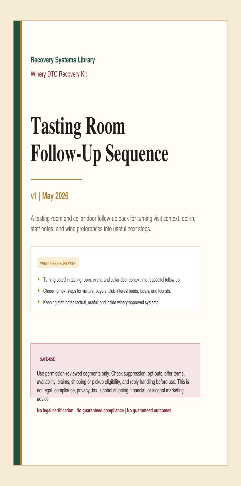 Preview of the tasting-room follow-up sequence